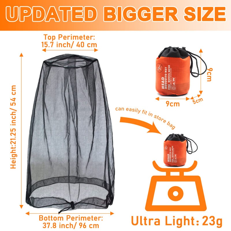 Benvo Mosquito Head Net Mesh, Face Neck Fly Netting Hood from Bugs Gnats Noseeums Screen Net for Any Outdoor Lover- with Carry Bags Fits Most Sizes of Hats Caps (2pcs, Black and Grey, Updated Big Net) - Image 2